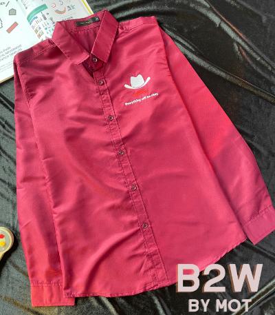 B2W เสื้อเชิ๊ตแขนยาว ปักกระต่าย / แดง / อก42 ยาว28นิ้ว